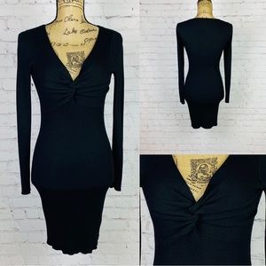 Derek Heart Black Ribbed Knot Twist Front Bodycon Dress